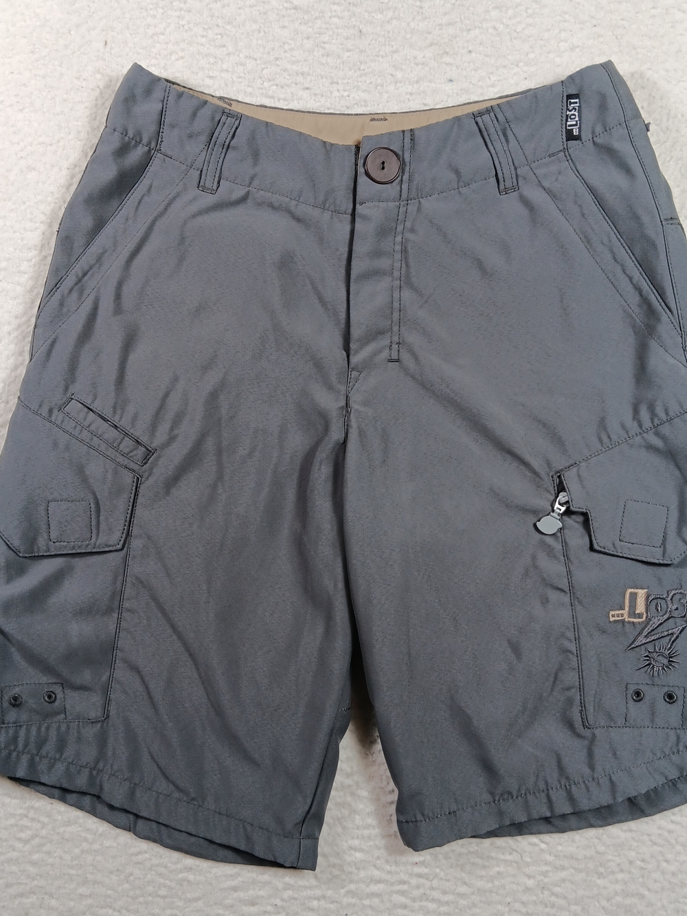 Lost Enterprises Shorts Mens 30 Gray Cargo Hybrid Boardshorts Embroidered Y2K